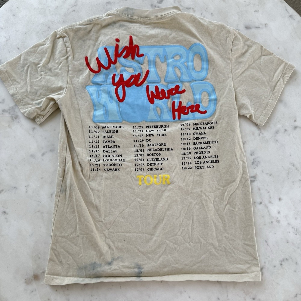 Travis Scott Astroworld Sicko Mode T-shirt Size Small Wish You Were Here Tan/Dye